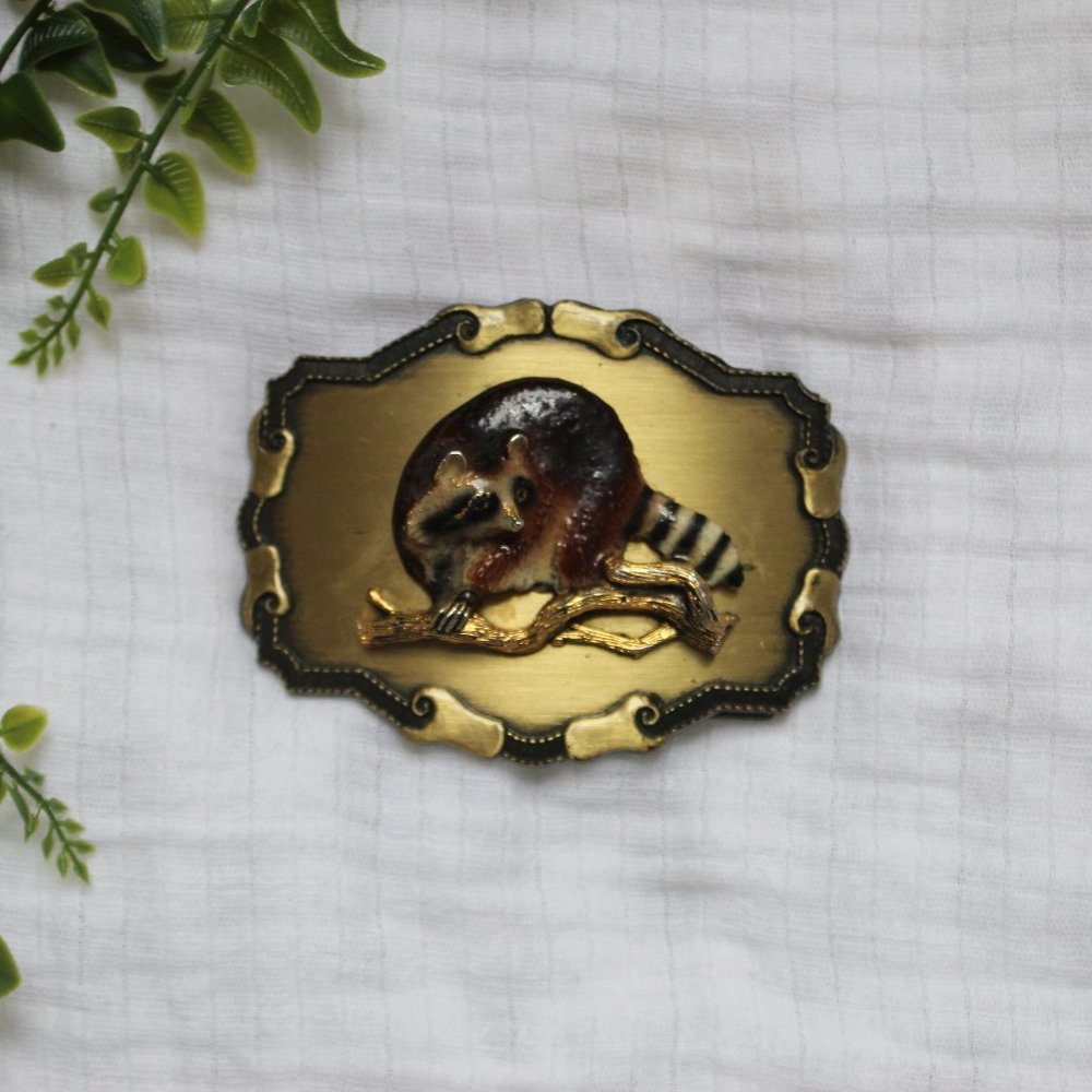 Vintage Raccoon Belt Buckle 1979 Raintree Rare!
